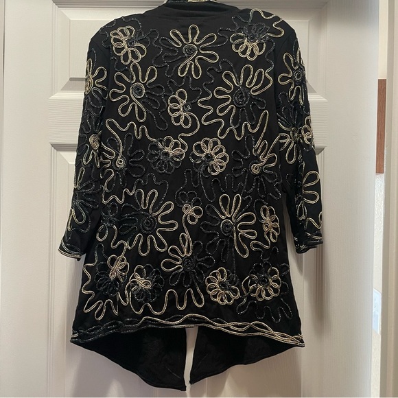 NWT Lauren Michelle Black Embroidered Open Front Cardigan Duster Jacket Size M - Picture 2 of 4